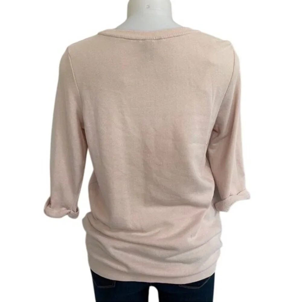 H&M Rhinestone Sweatshirt Light Pink 3/4 Sleeve Sweater Size S - Picture 8 of 11